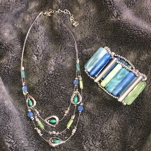 Beaded Necklace & Bracelet w/ Silver Hardware